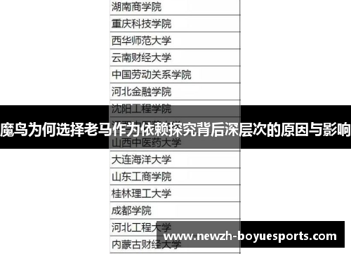 魔鸟为何选择老马作为依赖探究背后深层次的原因与影响 魔鸟为何选择老马作为依赖探究背后深层次的原因与影响